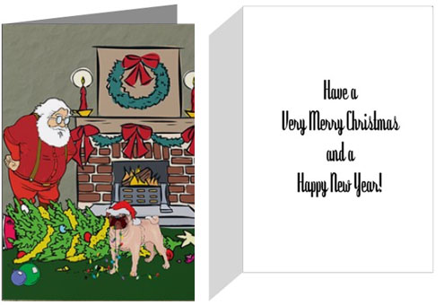 Santa's Helper Pug Greeting Cards